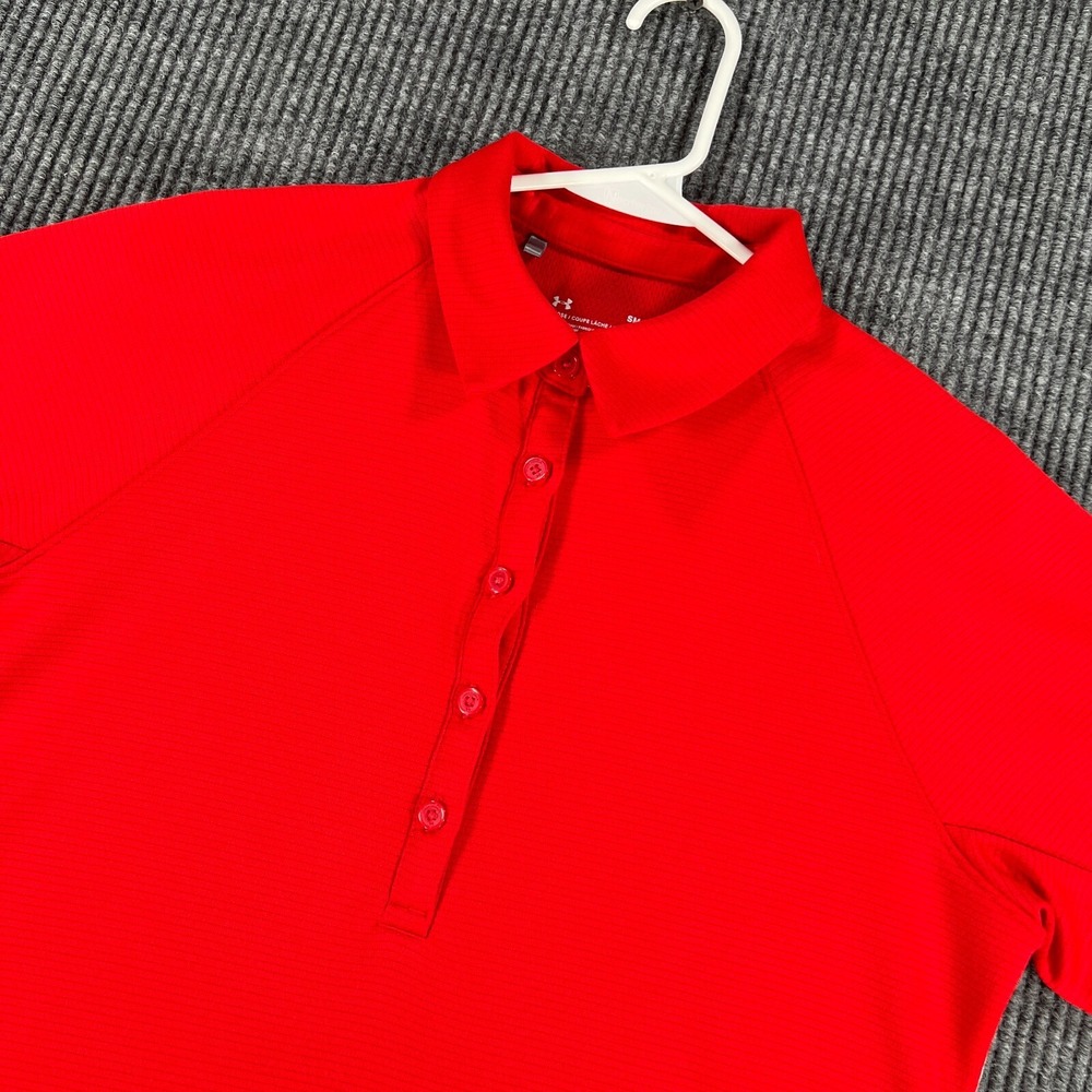 Under Armour Polo Shirt Womens Small Red Short Sleeve Loose Fit Tennis Golf